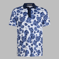 STAMPED FLORAL TECH JERSEY POLO