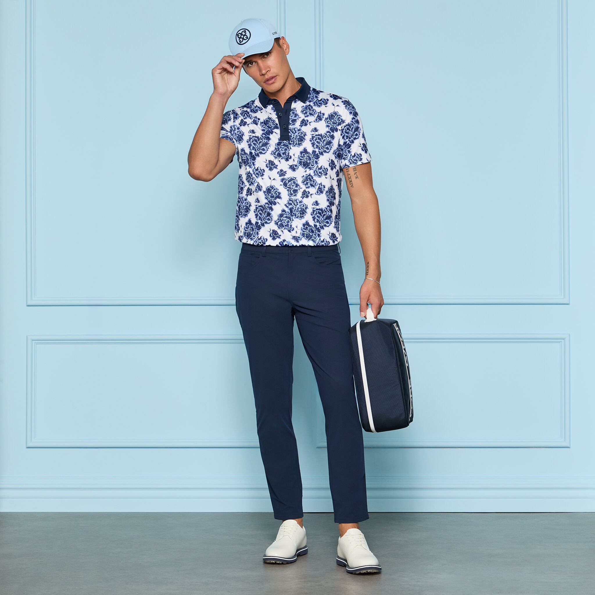 STAMPED FLORAL TECH JERSEY POLO