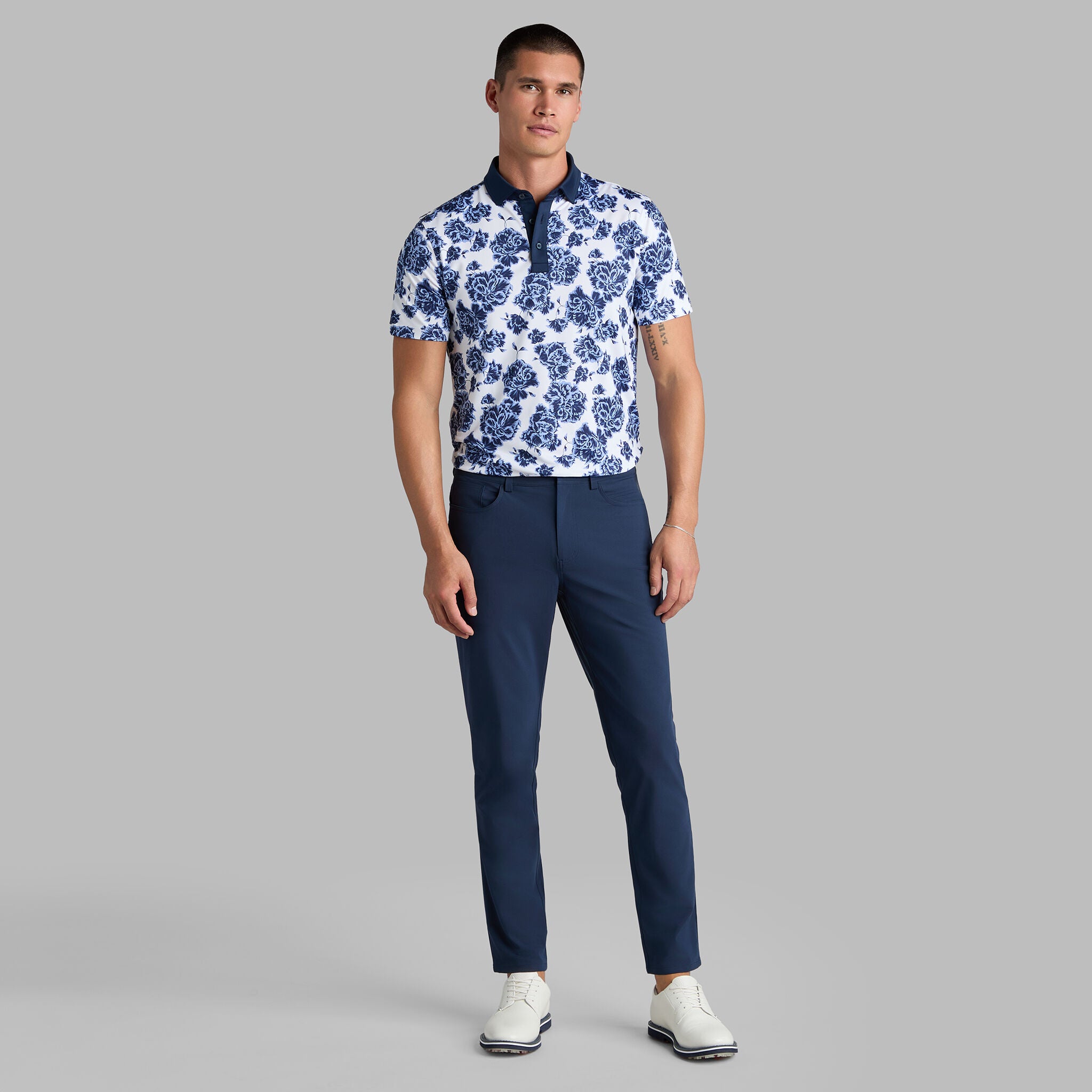 STAMPED FLORAL TECH JERSEY POLO