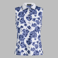 STAMPED FLORAL TECH JERSEY SLEEVELESS POLO