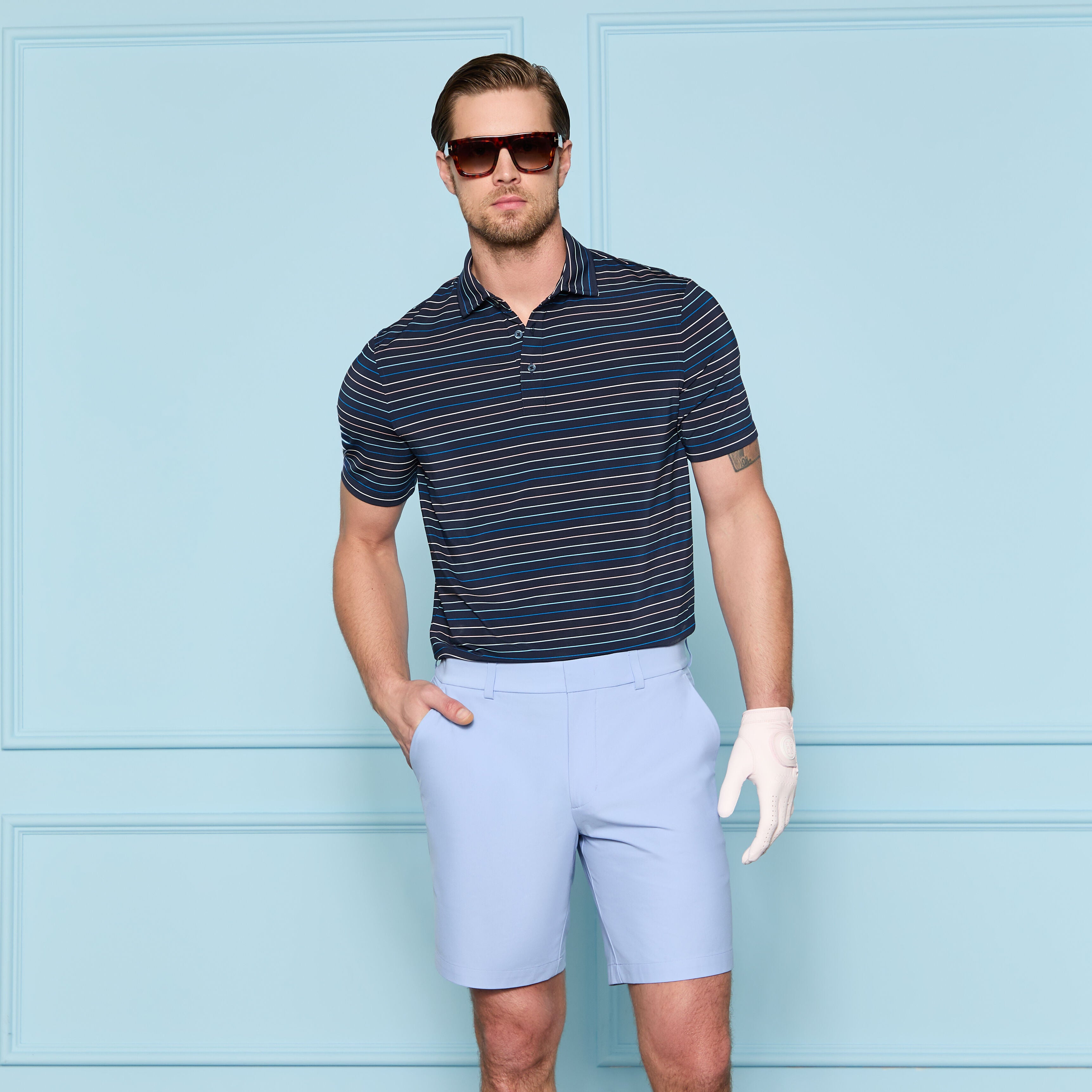 MULTI STRIPE TECH JERSEY POLO