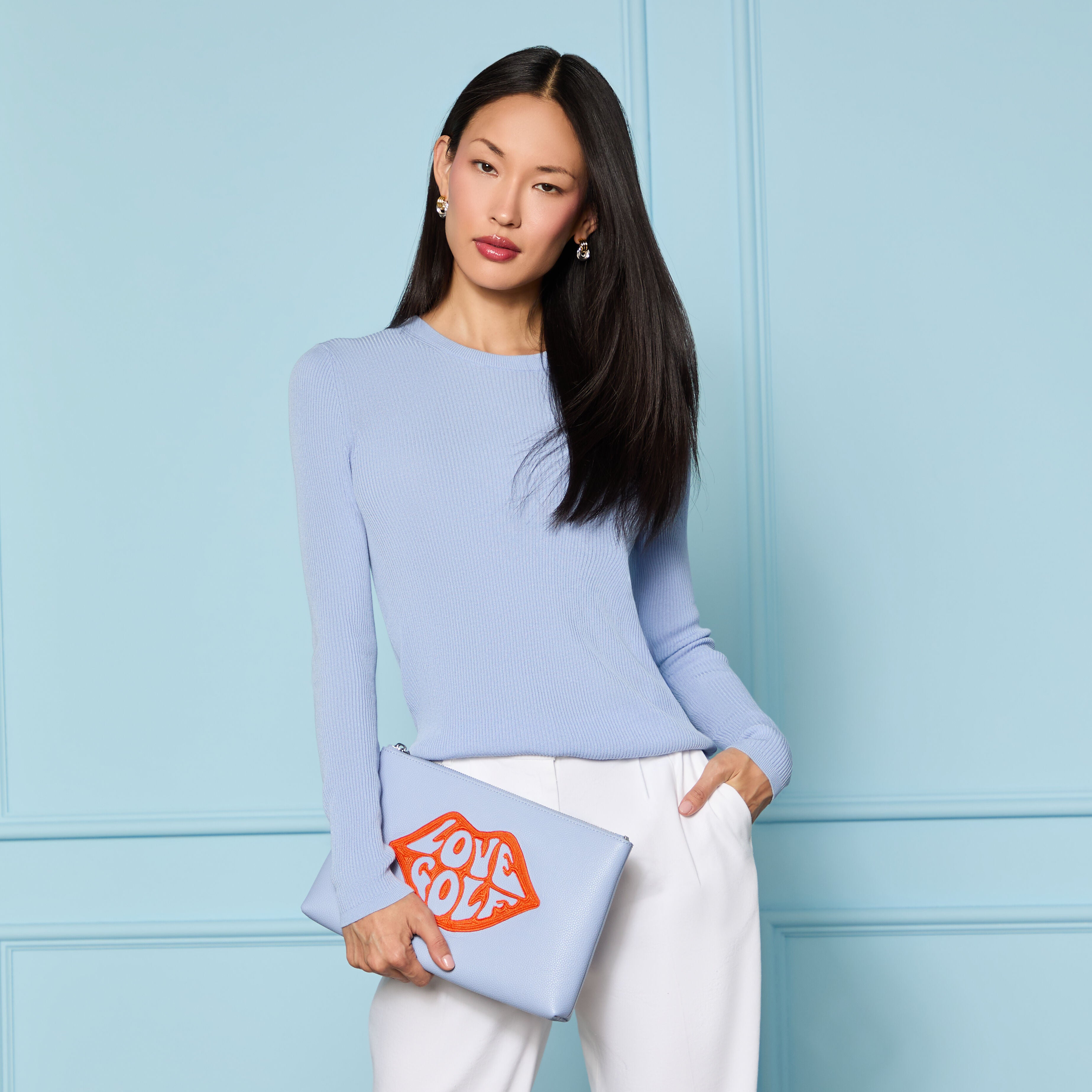 COTTON BLEND RIB KNIT FITTED TOP
