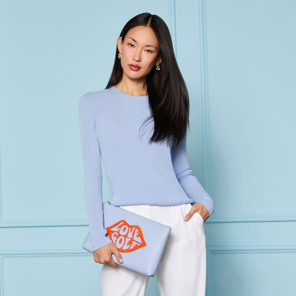 COTTON BLEND RIB KNIT FITTED TOP