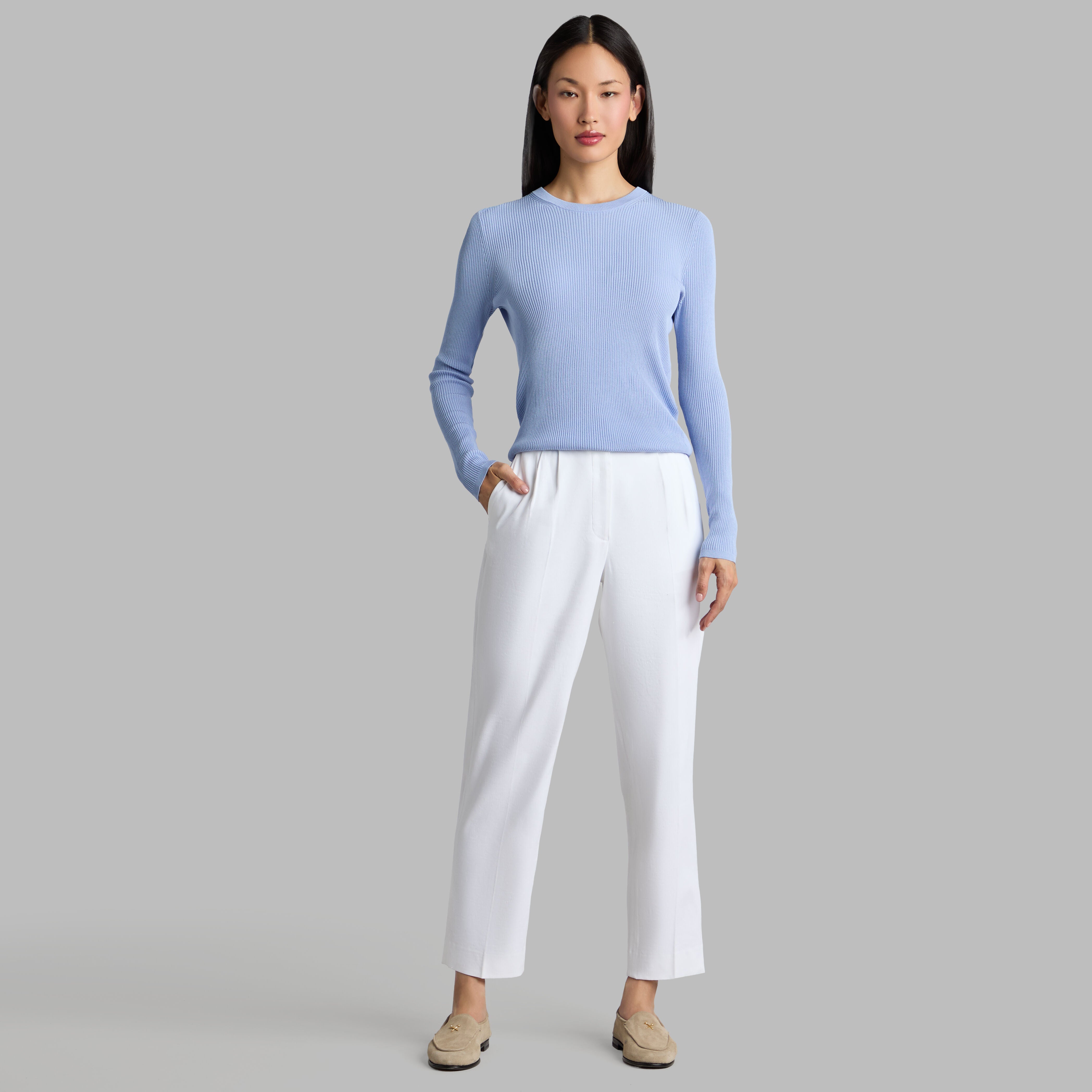 COTTON BLEND RIB KNIT FITTED TOP