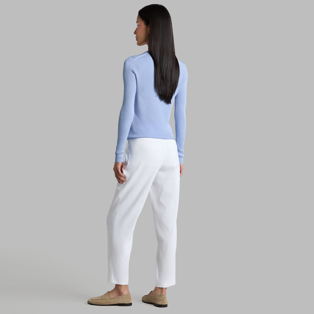 COTTON BLEND RIB KNIT FITTED TOP