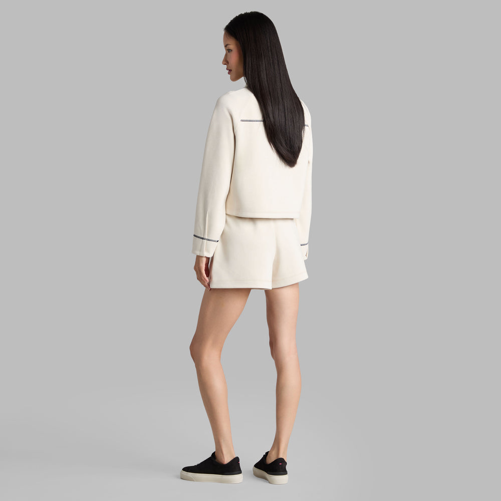 COZY DOUBLE KNIT CROPPED COLLARED JACKET