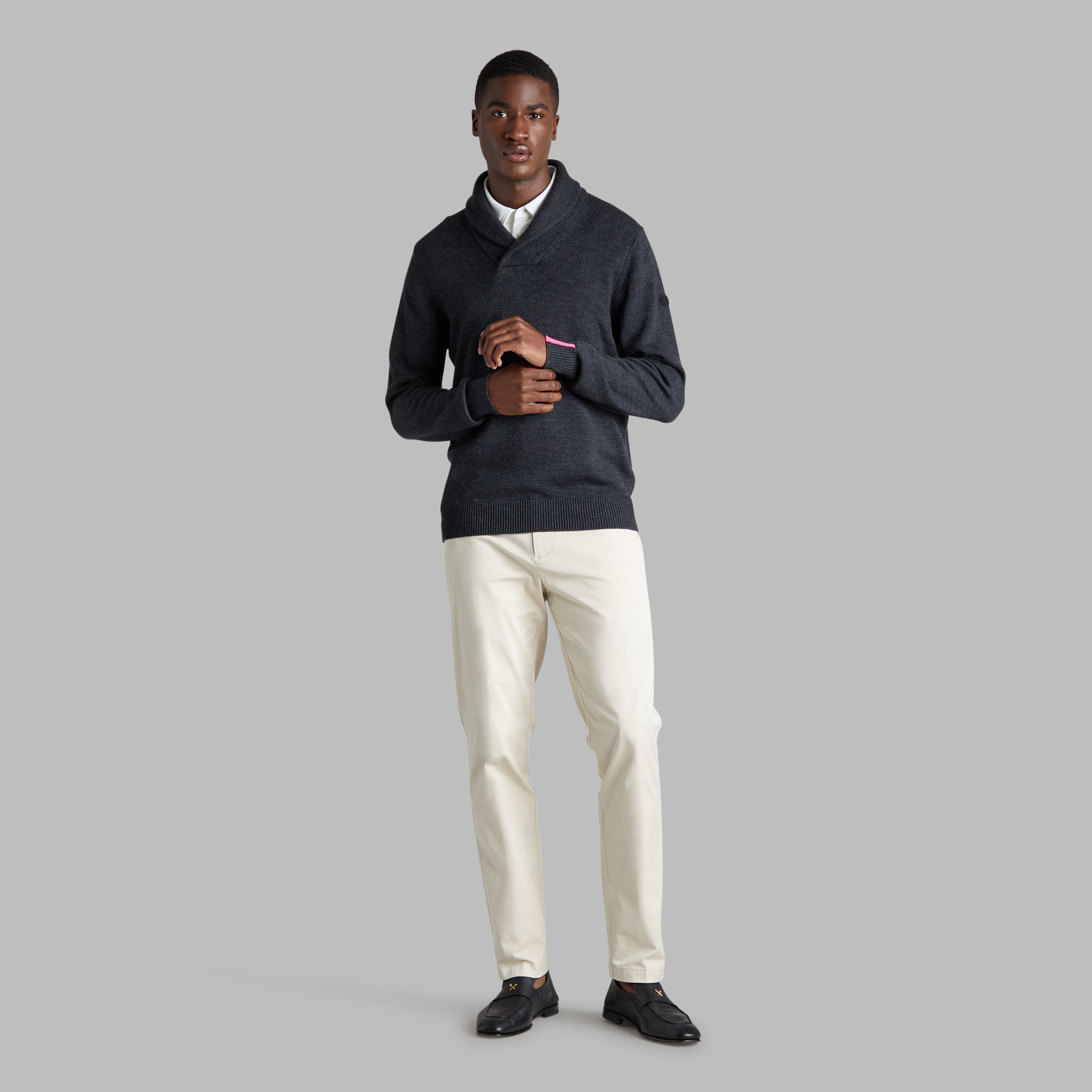 SHAWL COLLAR MERINO WOOL SWEATER