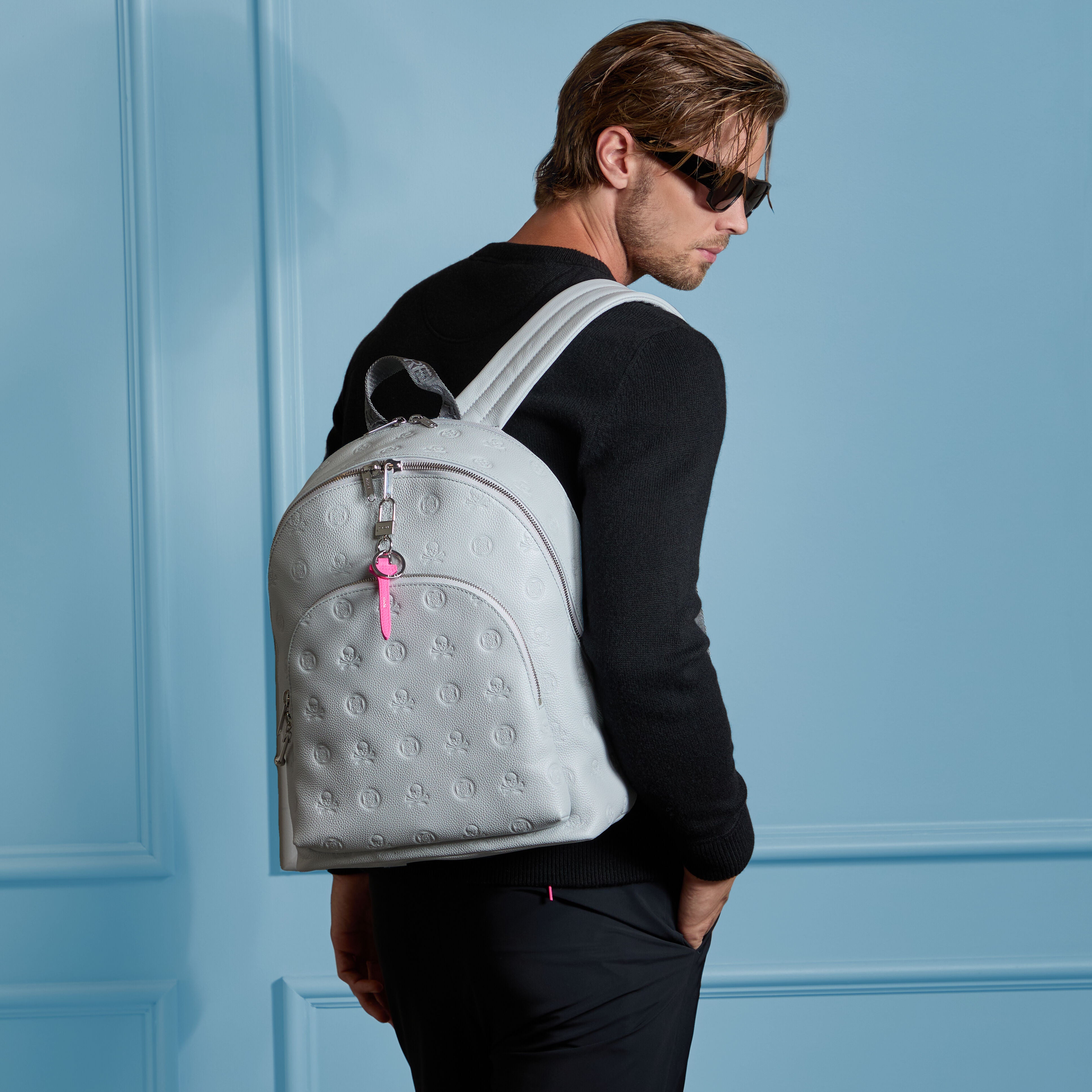 EMBOSSED SKULL & TEES LEATHER BACKPACK