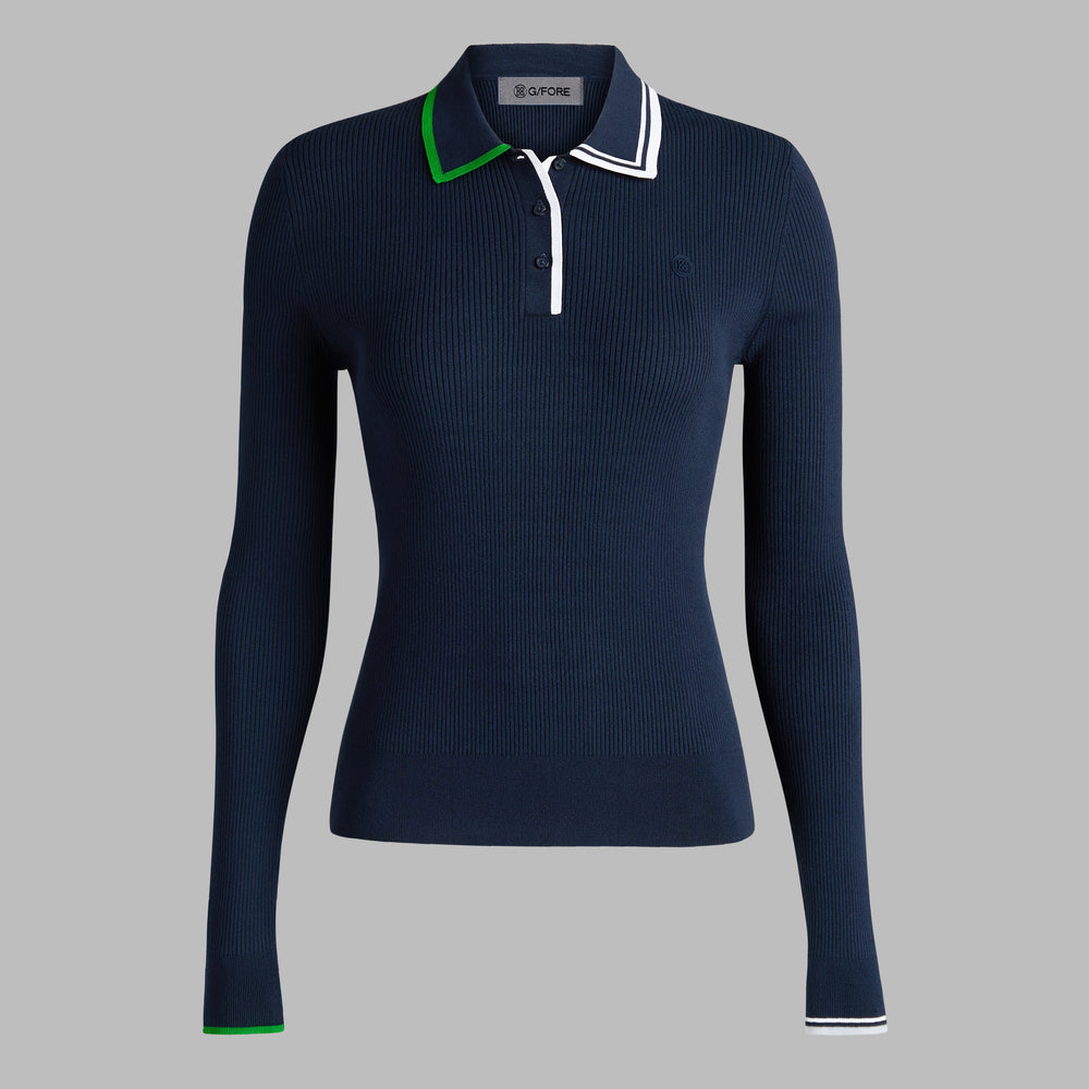 VISCOSE BLEND LONG SLEEVE KNIT POLO