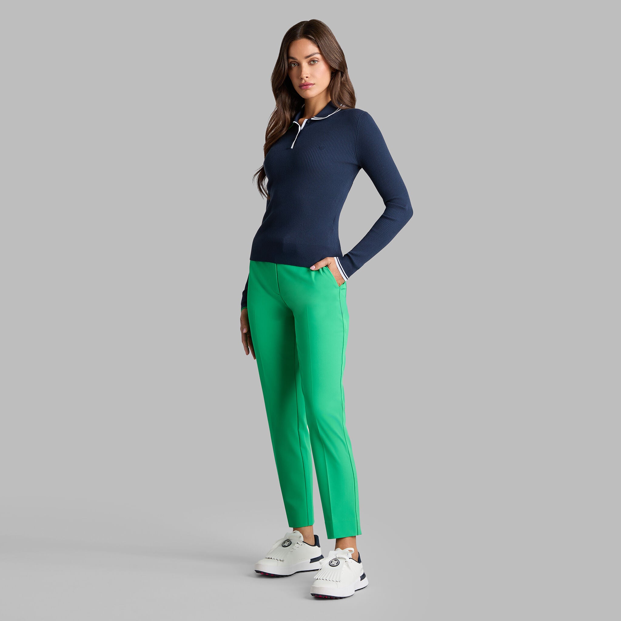 VISCOSE BLEND LONG SLEEVE KNIT POLO