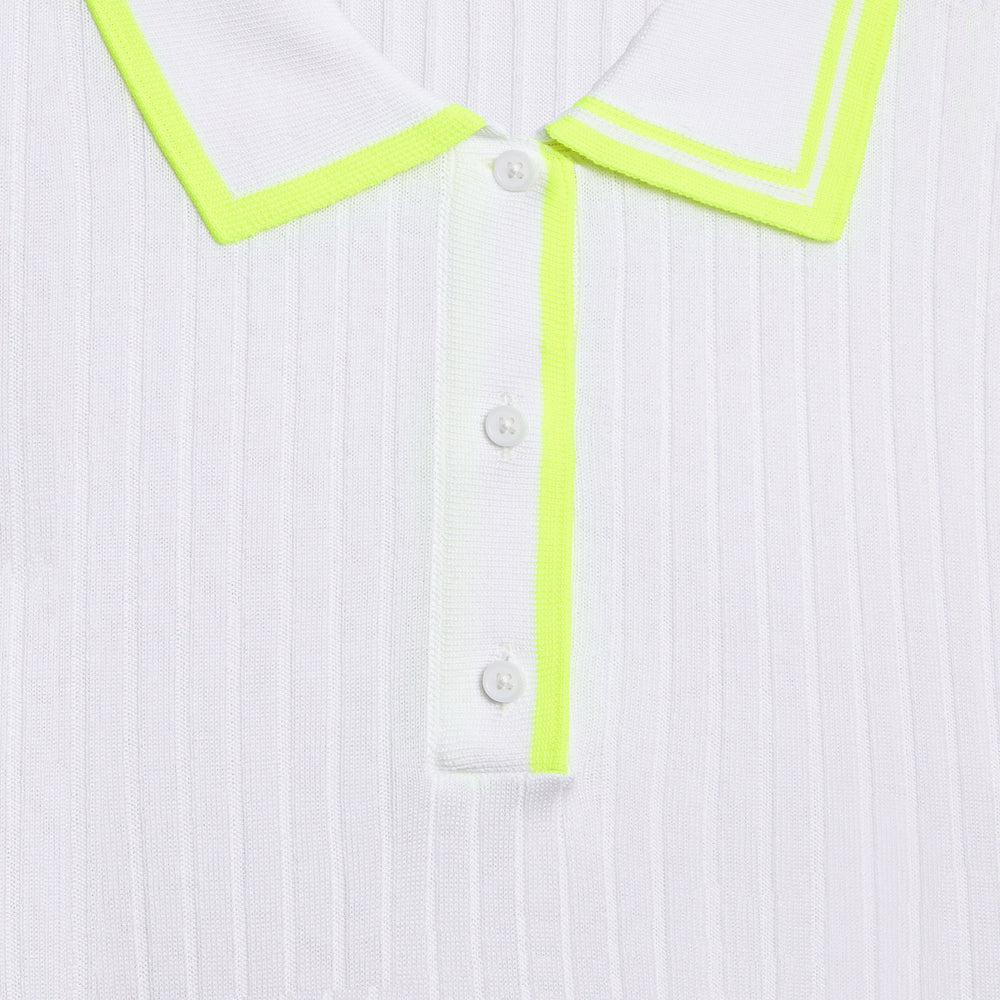 RIBBED KNIT LONG SLEEVE POLO SWEATER