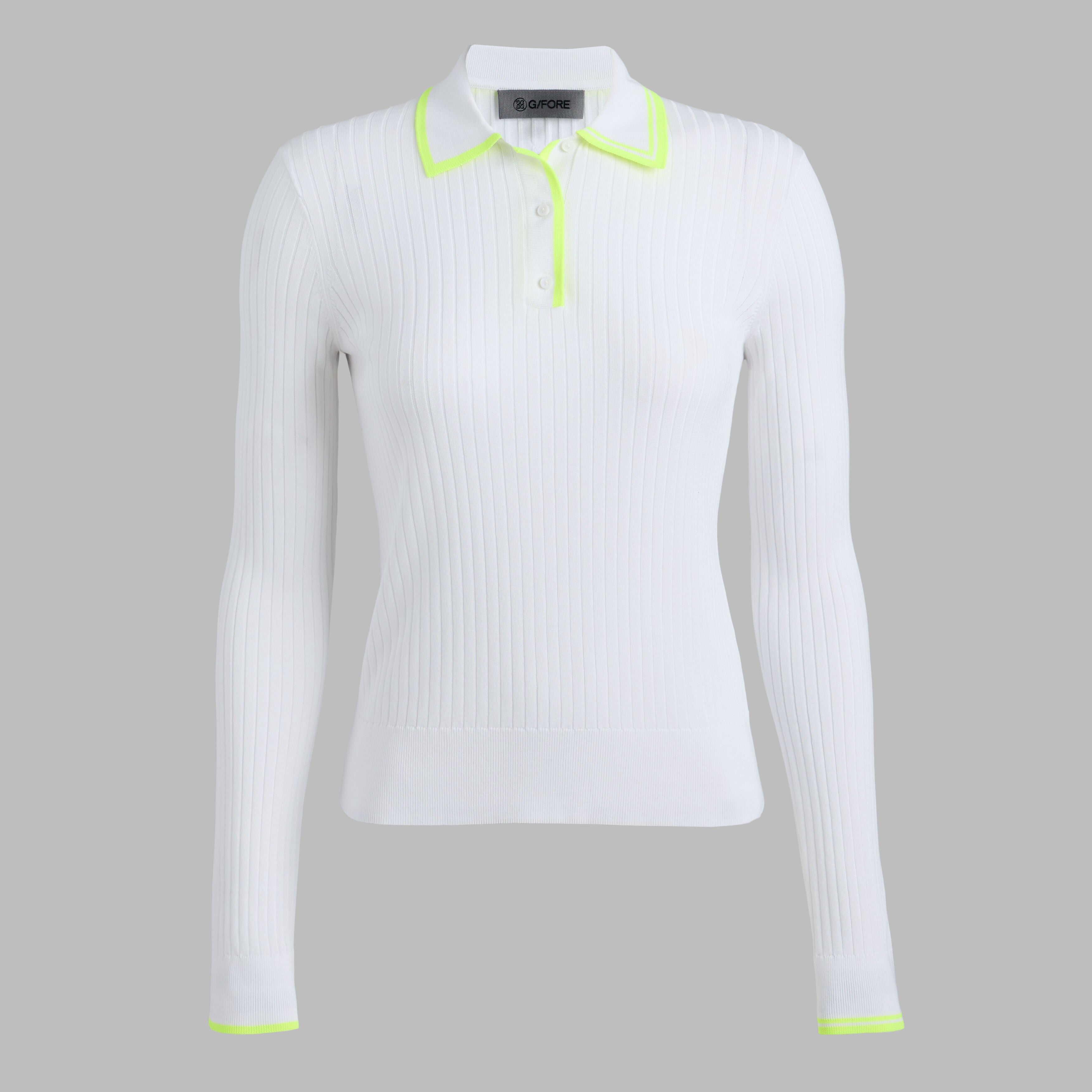 RIBBED KNIT LONG SLEEVE POLO SWEATER
