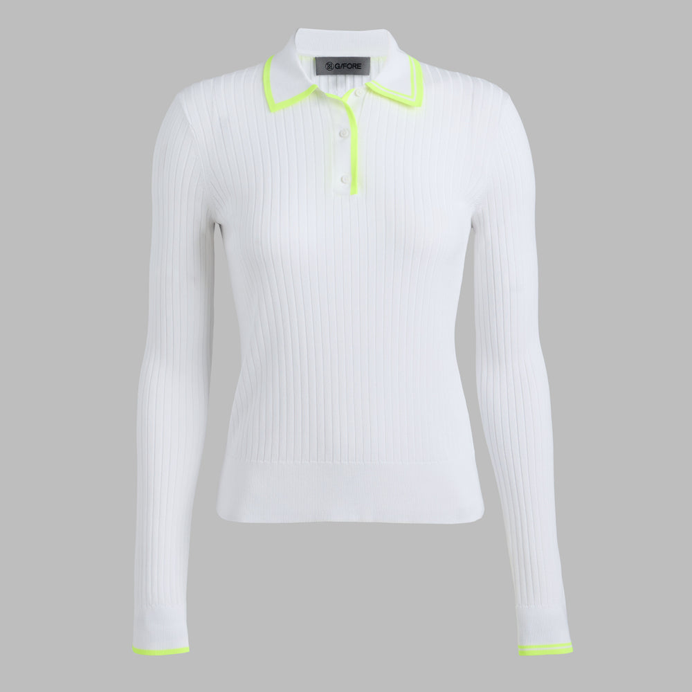 RIBBED KNIT LONG SLEEVE POLO SWEATER