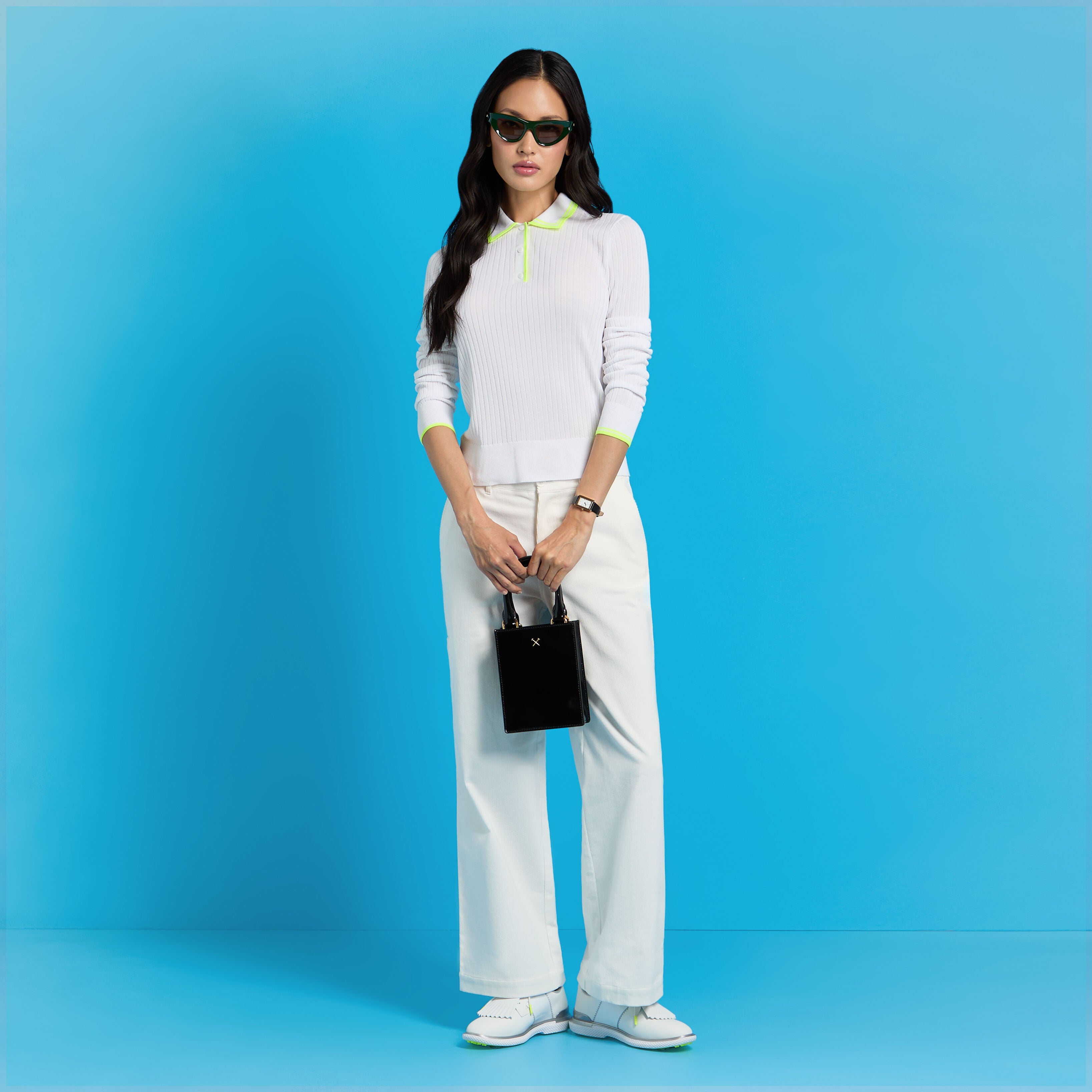 RIBBED KNIT LONG SLEEVE POLO SWEATER
