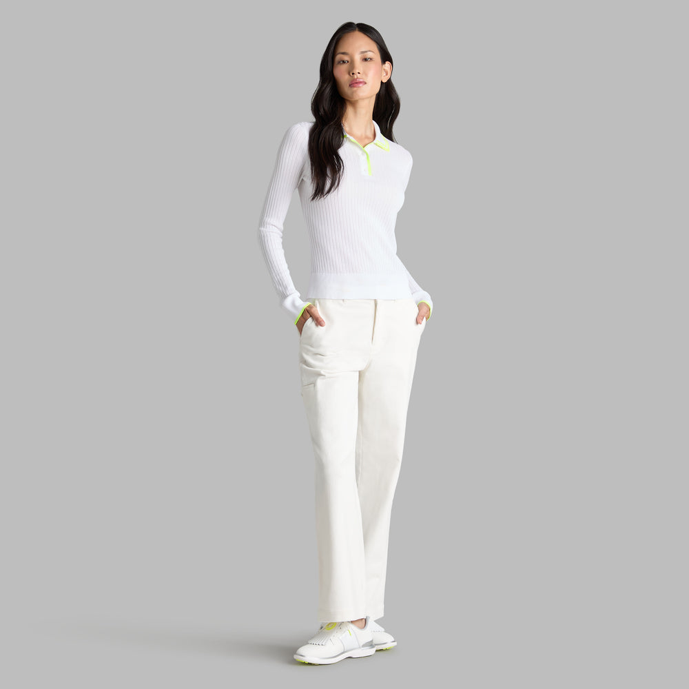 RIBBED KNIT LONG SLEEVE POLO SWEATER
