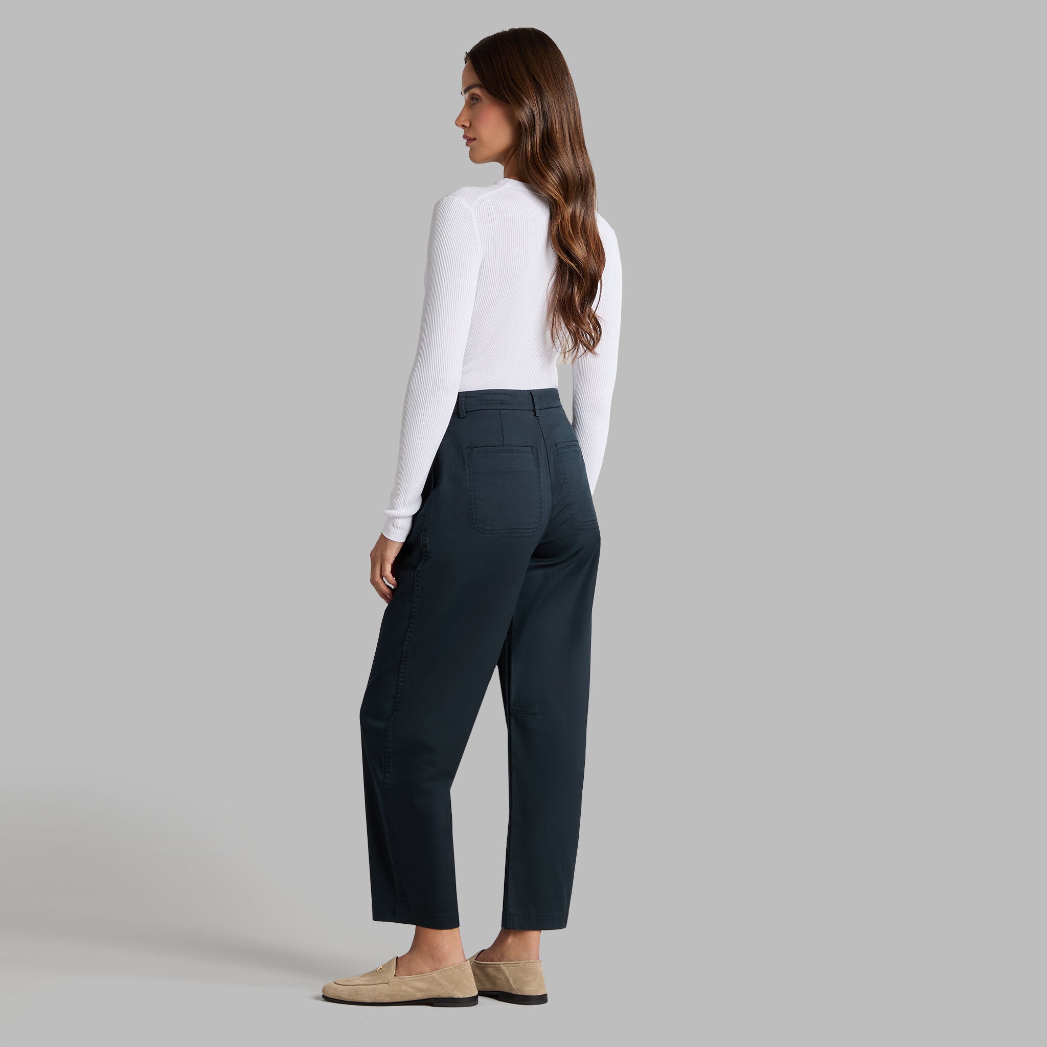 COTTON BLEND RIB KNIT FITTED TOP