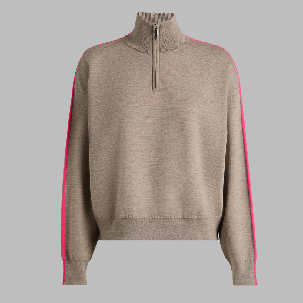 MERINO WOOL COTTON PLAITED 1/4 ZIP SWEATER