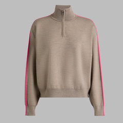 MERINO WOOL COTTON PLAITED 1/4 ZIP SWEATER