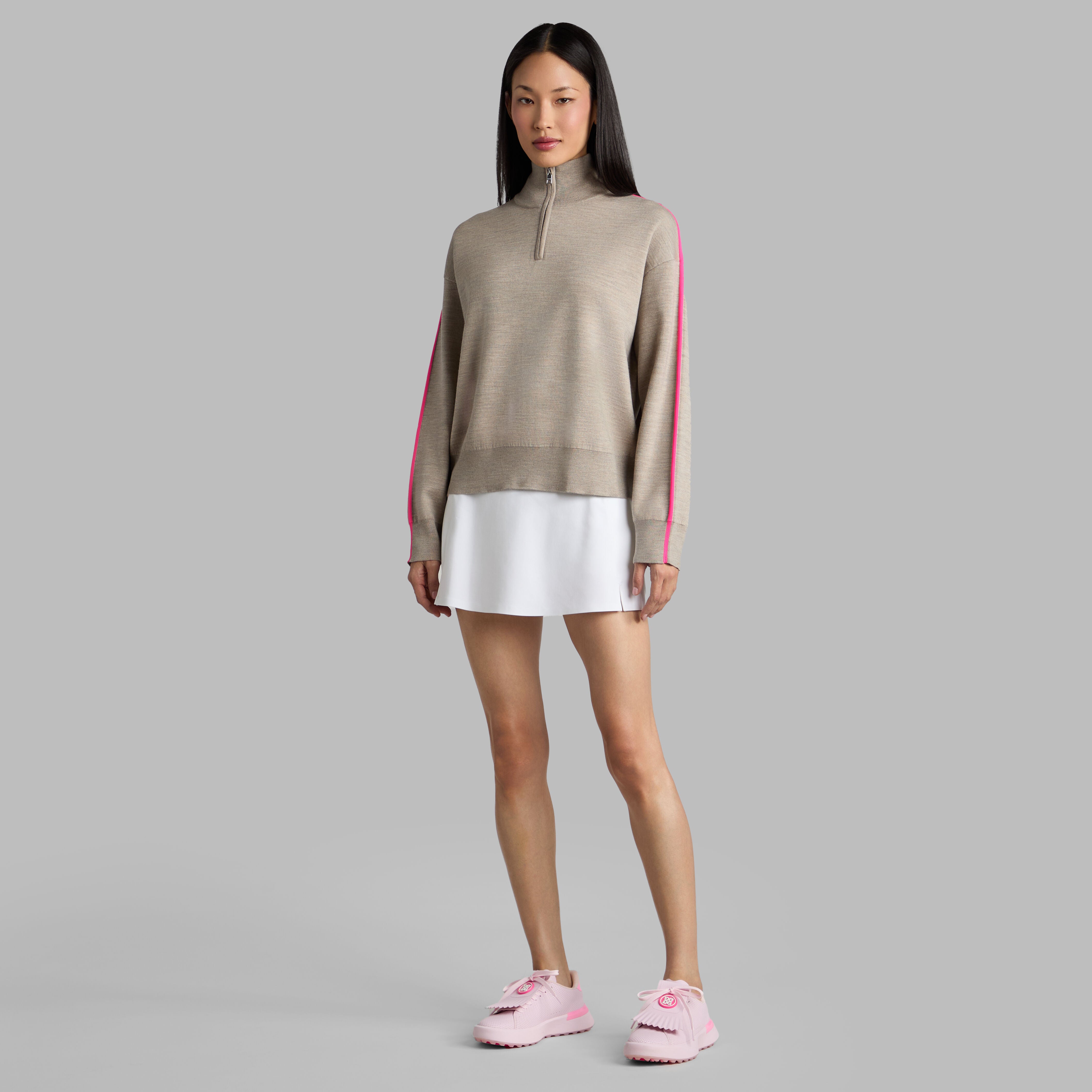 MERINO WOOL COTTON PLAITED 1/4 ZIP SWEATER