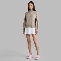 MERINO WOOL COTTON PLAITED 1/4 ZIP SWEATER