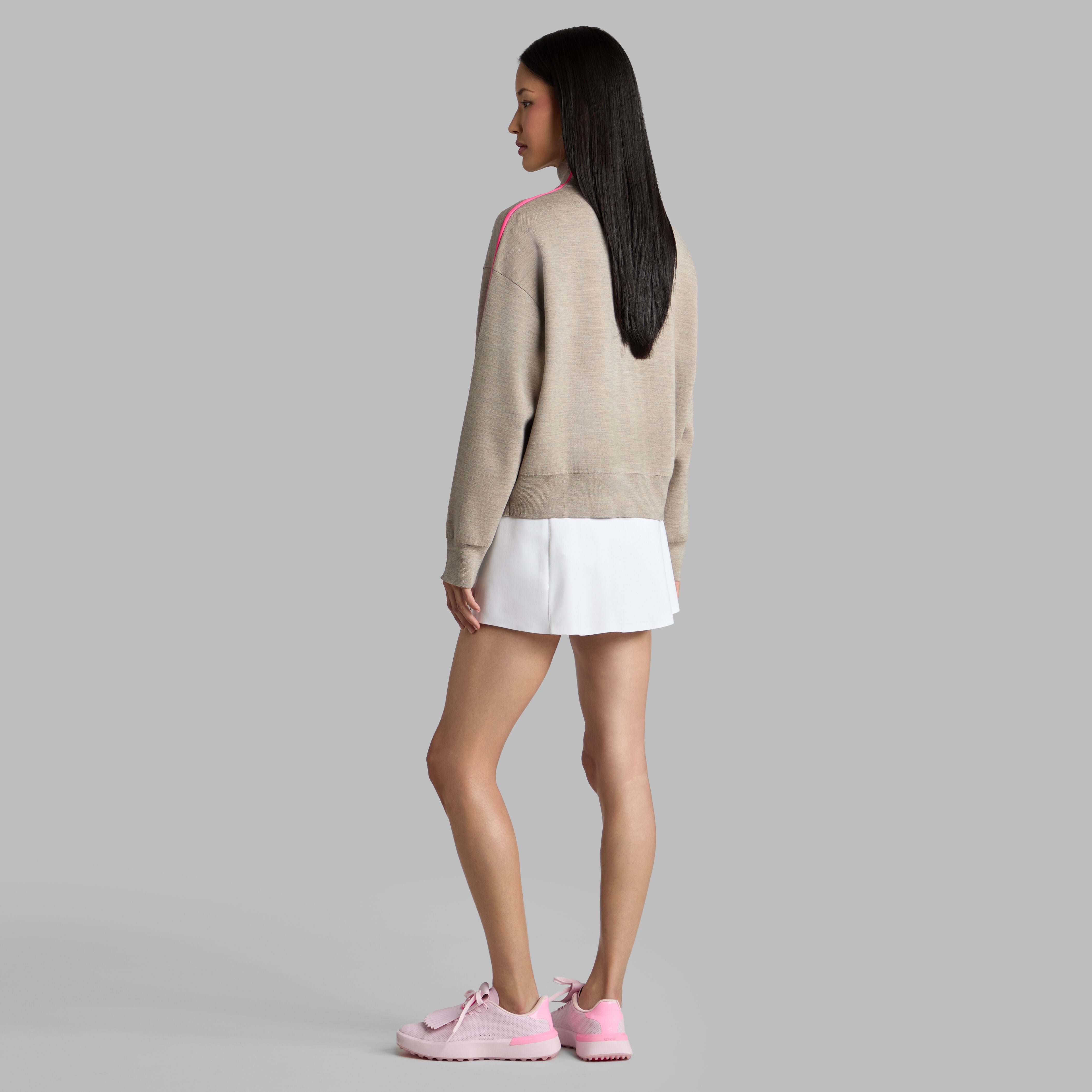 MERINO WOOL COTTON PLAITED 1/4 ZIP SWEATER