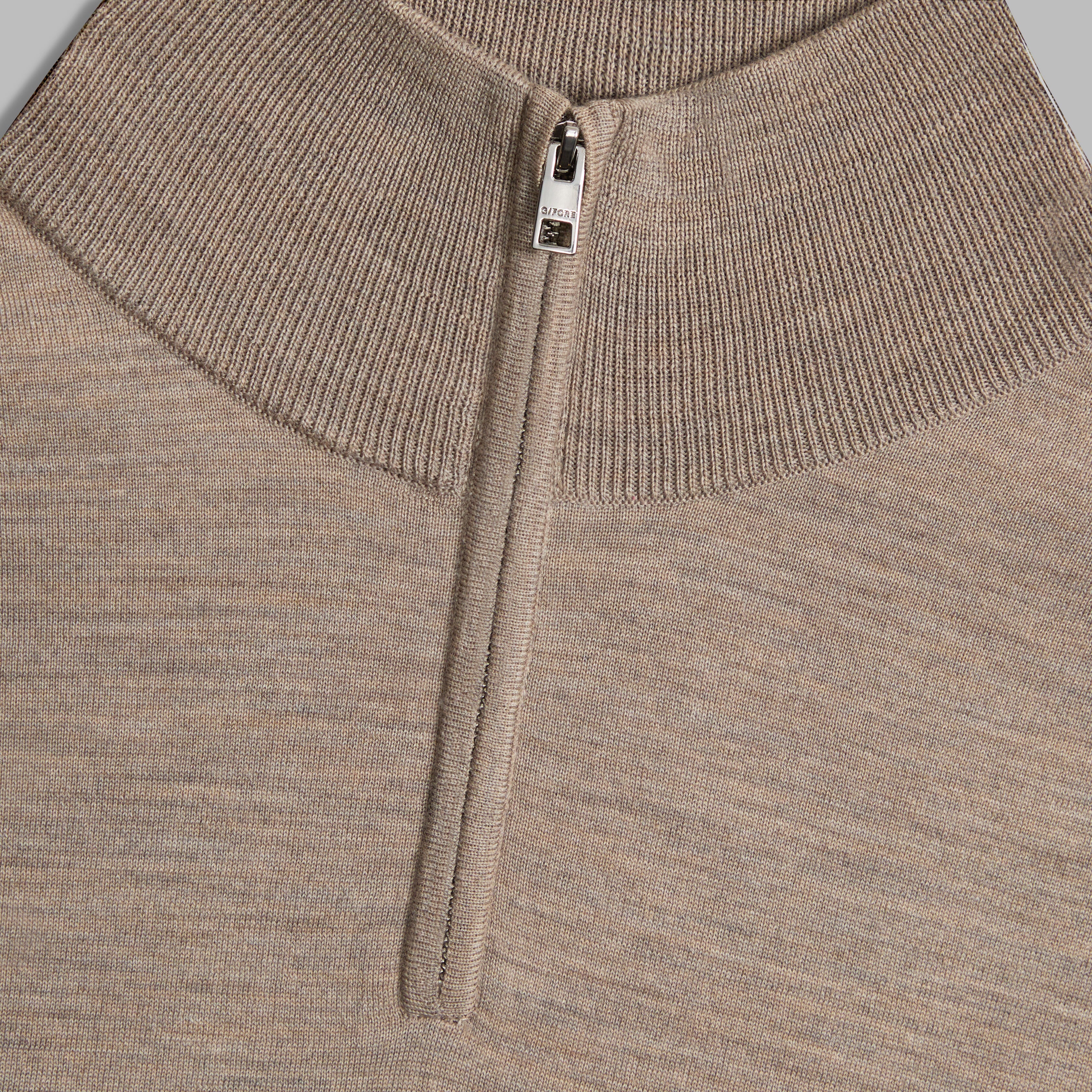 MERINO WOOL COTTON PLAITED 1/4 ZIP SWEATER