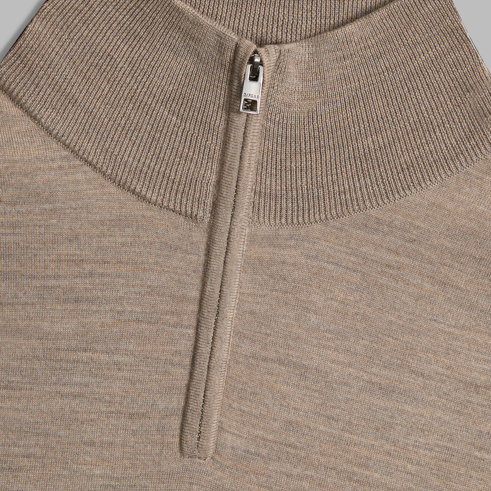MERINO WOOL COTTON PLAITED 1/4 ZIP SWEATER