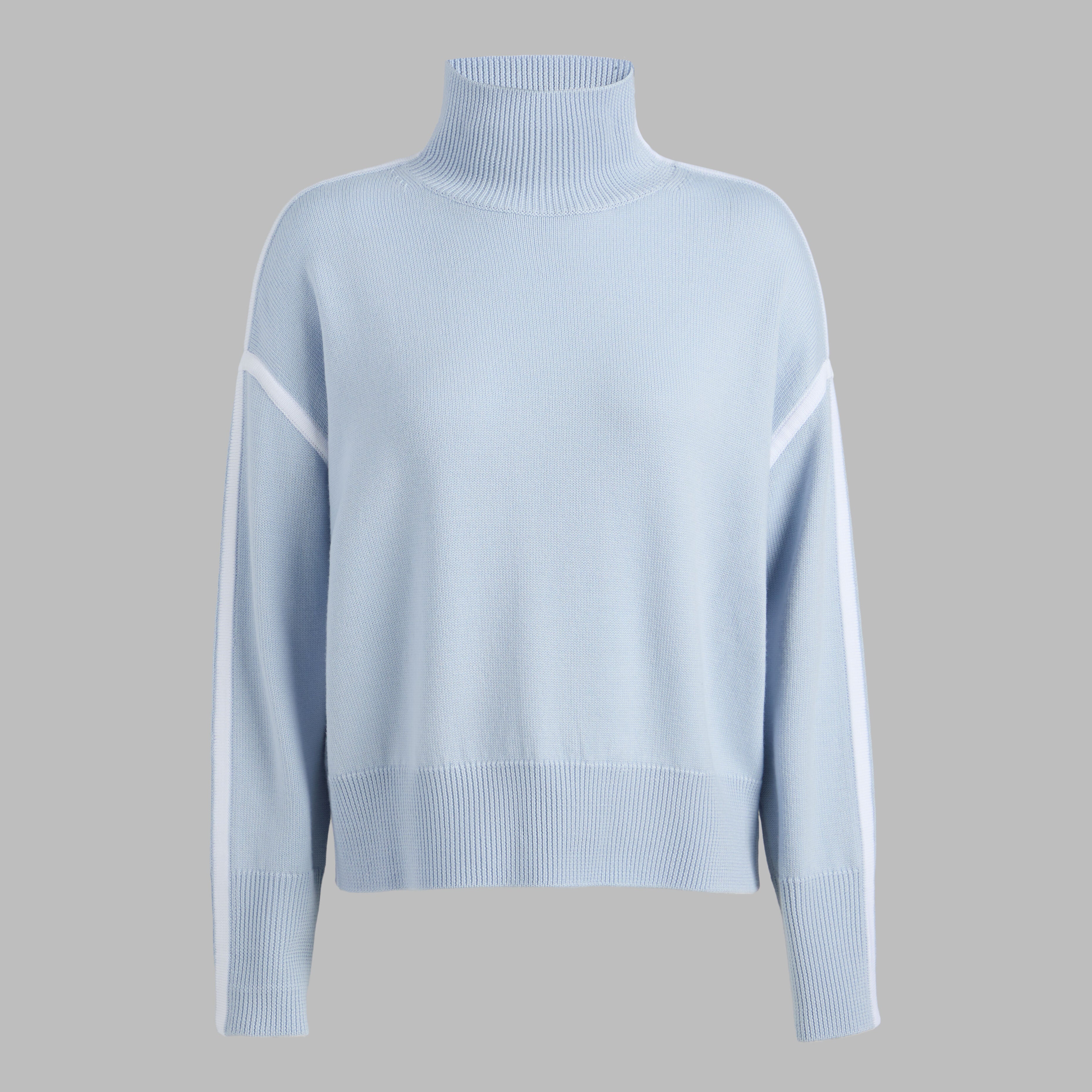 MERINO WOOL CONTRAST STRIPE TURTLENECK SWEATER
