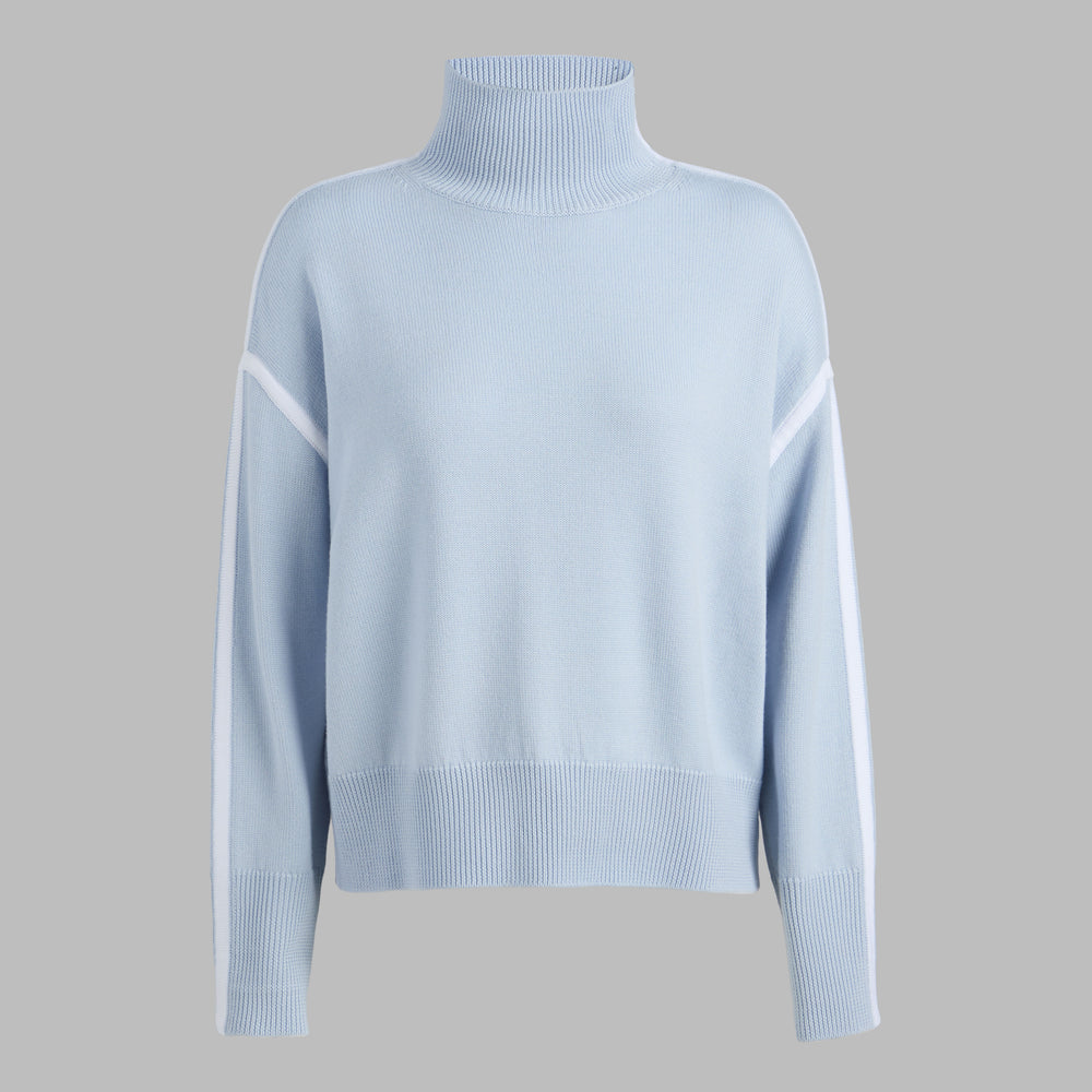 MERINO WOOL CONTRAST STRIPE TURTLENECK SWEATER