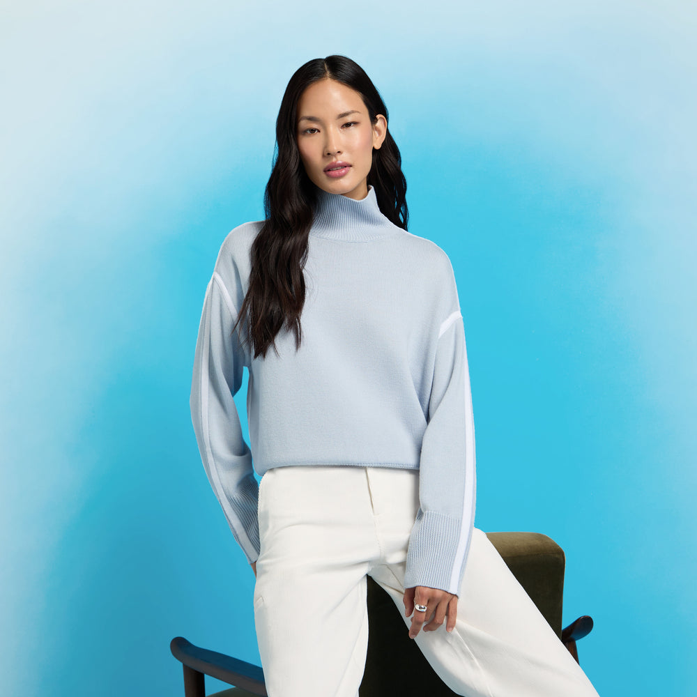 MERINO WOOL CONTRAST STRIPE TURTLENECK SWEATER