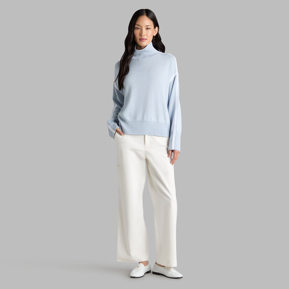 MERINO WOOL CONTRAST STRIPE TURTLENECK SWEATER