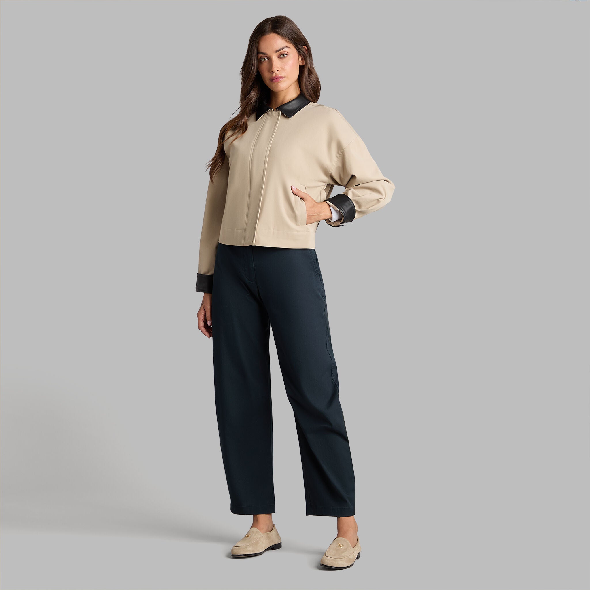 LTD RELEASE LEATHER COLLAR TRI-COTTON CROPPED JACKET